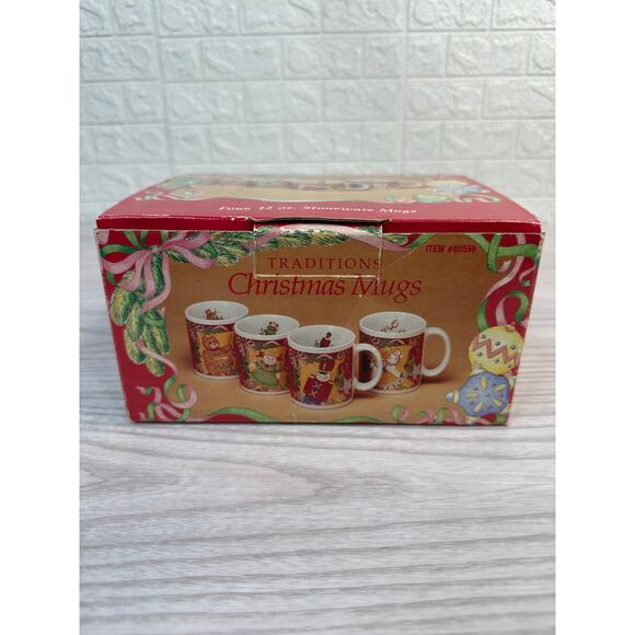 Traditions Christmas 1992 Stoneware Mugs Set of 4 Bear Doll Nutcracker Ornament - Picture 2 of 14